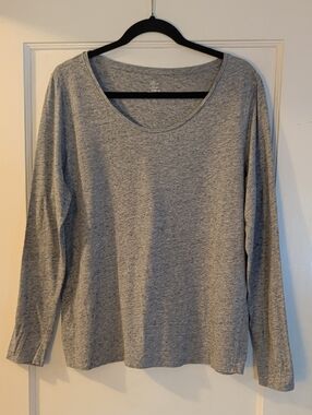 LOFT Heather Gray Scoop Neck Long Sleeve Top, Sz XL